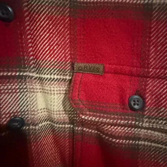 Orvis Red and Cream Plaid Shirt Heavyweight Flannel XL - Picture 2 of 8